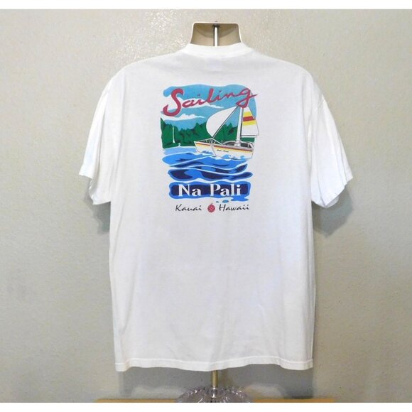 Capt. Andy Sailing Adventures Kauai Tee XL White Na Pali Hawaii Graphics Hanes - Picture 4 of 7